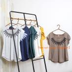 フレアカットソー Tシャツ フェザー柄 /002 ネイティブ エスニック アジアン レディース ヨガ ダンス 衣装 フェザー 羽根 Aライン フェス イベント 夏 リゾート
