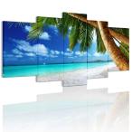 送料無料 開運絵画 絵画　風景画　青い海とヤシの木　リゾット　ハワイアン　島　砂浜　ハワイ 南国の楽園 アートパネル  5パネルセット絵画 海 インテリア 壁飾