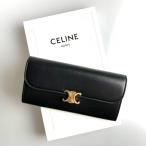 セリーヌ CELINE 財布 長財布 フラップ ブラック ゴールド レザー 本