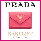 プラダ PRADA 財布 小財布 三つ折り ３つ折り スナップ フラップ ペオニア ピンク ゴールド レザー ロゴ