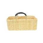 モロッコ製 ストロー 横長 かごバッグ ブラックハンドル L