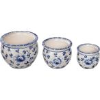 陶器植木鉢3点セット 花柄 台所 日用品 収納 DIY用品 園芸用品 UH02/3KB4 代引不可