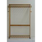 ハンガーラック 天然木 ダブルハンガーラック 幅112cm キャスター付き 段違いバー ワードローブ 木製 天然木 代引不可