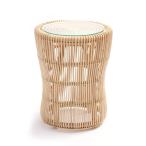 ラタン サイドテーブル ナイトテーブル ラウンドテーブル コーヒーテーブル ソファサイド ベッドサイド 籐 ガラス天板 丸型 ミニ 代引不可