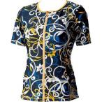 エレッセ ellesse プリント半袖ZIPトップス レディース 水着 ES15000 ネイビーブルー NB