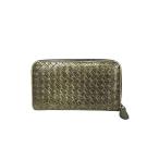 【中古】BOTTEGA VENETA ボッテガ・ヴェネタ 長財布 イントレチャート ラウンドファスナー ゴールド×ブラック
