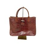 ショッピングロンシャン 【中古】LONGCHAMP ロンシャン ハンドバッグ クロコ型押し レザー レディース ブラウン