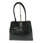 【中古】Takano 鎌倉高野 ツイストバッグ シャイニングエナメルレザー クロコ型押し グリーン系