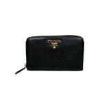 【中古】PRADA プラダ 小物 財布 ラウンドファスナー ブラック レザー レディース
