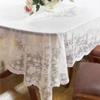 ショッピングテーブルクロス テーブルクロス 135×180   ホワイト ローズ バラ ビニール レース おしゃれ かわいい 白 撥水 防水 透明 北欧 花柄 薔薇 長方形 RE72495