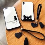 iphone ケース iPhone11 スマホケース アイフォン iPhone11pro カバー iPhoneXR case iPhone SE2 XS 8 7 6s 可愛い 白 ネコ シンプル ストラップ付 黒猫 猫