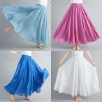 フレアスカート レディース 23カラー コットンリネンスカート エラスティックウエスト Aラインスカート ロング 無地 エスニックスタイル