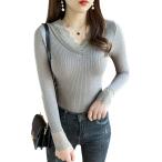 裏起毛 ニット レディース Vネック トップス セーター 長袖 レース プルオーバー フリーサイズ MDM(カーキ,  Free Size)