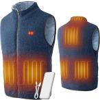 ボアフリースヒーターベスト 電熱ベスト USB給電 10 000ｍAhバッテリー付属 ３段階温度調整 洗濯可 (ネイビー,  XL)