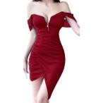 タイト ワンピース レディース ミニ フロント ファスナー イレギュラーヘム 01 - ワイン レッド MDM(ワインレッド,  M)