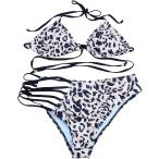 クロスストラップ ブラジリアン デザイン ビキニ 水着 セパレーツ(豹柄,  L)
