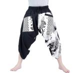 サルエルパンツ 鯉柄 和柄 ワイドパンツ タイパンツ アラジンパンツ ダンスウェア ガウチョ メンズ(鯉C,  Free Size)