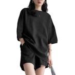 リリカ ルーム ウエア セット ハーフ パンツ カジュアル レデイース 黒(ブラック,  M)