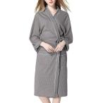バスローブ レディース ガウン ワッフル生地 お風呂上り ボディタオル 男女兼用 速乾(グレー,  M)