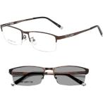 ブルーライトカット メガネ + 調光 変色 パソコン用 ビジネス(茶Brown)