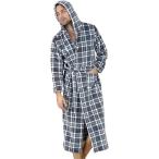 バスローブ ガウン メンズ レディース フランネル マイクロファイバー 厚手 お風呂上がり(グレーチェック（フード付き ）,  M)