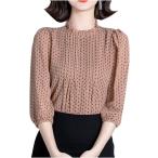 ショッピングリモートワークアクセサリー ドット ブラウス シャツ カットソー オフィス テレワーク フリル カラー シフォン 春 はる 夏(ピンクNC292PKXL,  XL)