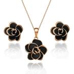 ショッピングEOS CHLO EOS バラ ピアス ネックレス セット人気 ?薇 ローズ 花 スタッドピアス レディース シンプル 大人可愛 MDM(ブラック)
