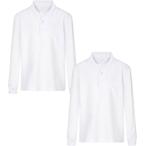 スクールポロシャツ 2枚組 長袖 吸汗速乾《ドライでサラサラ》抗菌消臭《清潔感キープ》高機能素材Locool使用(ホワイト,  140)