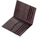 クレジットカードケース 薄型 本革 レザー 厚さ 0.8cm メンズビンテージ加工 二つ折り 定期入れ(ダークブラウン)