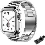 【互換品】Apple Watch互換品 ステンレス バンド 保護ケース付き アップルウォッチ用 メタル(シルバー,  38/40/41mm)