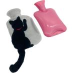 ショッピングゆたんぽ 湯たんぽ 猫 お湯 ゆたんぽ 冷え対策 防寒グッズ エコ 省エネ カバー付き (ブラック)