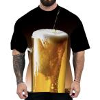 おもしろ Ｔシャツ メンズ ビール 酒 大きいサイズ 半袖 ビールtシャツ 飲み会 宴会 衣 黒 父の日(ブラック,  L)
