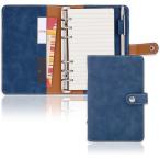 ショッピングシステム手帳 システム手帳 バイブルサイズ フェイクレザー 6穴リング ４種類 リフィル付属 ポケット ペンホルダー搭載(デニムブルー,  バイブル)
