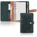 システム手帳 バイブルサイズ フェイクレザー 6穴リング ４種類 リフィル付属 ポケット OF391(ダークグリーン,  バイブル)