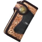 バイカーズウォレット 長財布 ライダースウォレット レザーウォレット 二つ折り メンズ 本革 ヌメ革 革財布 牛革 長サイフ (イーグル)