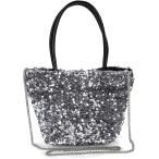 ショッピングスパンコール スパンコールバッグ パーティーバッグ レディース トート ショルダー トートバッグ ショルダーバッグ ハンドバッグ チェーン(シルバー)