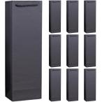 ワインバッグ 10枚入り 紙袋 ワイン用 プレゼント 手提げ袋 クリスマス プレゼント用紙袋 黒 赤 茶 無地(ブラック,  シングル)