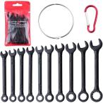 ミニスパナセット 10本組 5/32-7/16 片目片口スパナ コンビセット めがねレンチ ツールロールポーチ付 薄型 工具(ブラック)