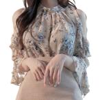 オフショルブラウス シフォン 花柄 レディース 花柄ブラウス おしゃれ フェミニン オープンショルダー 肩出し(オフホワイト, S)