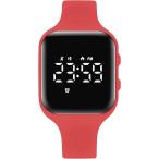 スマートウォッチ 5ATM防水 デジタル 腕時計 活動量計 キッズ 充電式 スポーツウォッチ 歩数計 距離 目覚まし時計 MDM(レッド)