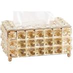 クリスタル ティッシュケース 高級 ティッシュボックス マスクケース ペーパータオルケース 豪華 キラキラ (ゴールド,  レギュラー)