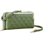 スマホ ポーチ ショルダー レディース がま口 ジッパー 財布 バッグ 斜め掛け 肩掛け 軽量(グリーン横型)