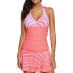 ぴゅありぼん大きいサイズ 水着 スカート付き タンキニ 体型カバー レディース水着(ピンク,  M)