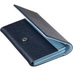 名刺入れ レディース 本革 大容量 70枚収納 (ネイビーxスカイブルー,  (縦)約8cmx(横)約11.5cm x (マチ)約2cm)