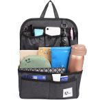 ショッピングバッグインバッグ バッグインバッグ 縦型 リュック トートバッグ用 大きめ 12ポケット 底板付き 薄型 軽量 インナーバッグ 男女兼用(ブラック)