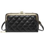 お財布ショルダー レディース ポシェット スマホポーチ がま口 斜め掛け シンプル 長さ調節可能 (ブラック,  小さい)