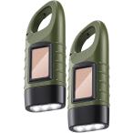 ショッピング手回し 手回し充電ライト LED 懐中電灯 ソーラー充電 小型 ハンディライト フック付き 2個入り(グリーン)