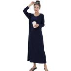  женский длинный One-piece длинный рукав пижама неглиже салон одежда свободно relax натуральный простой ( темно-синий, L)