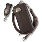 ショッピングASIAN バイカーズウォレット 長財布 ウォレットチェーン ドロップハンドル ベルトループ セット メンズ (ダークブラウンxシルバーインディアン)