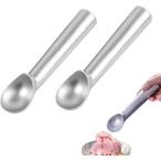アイスクリームスクープ アイススクープ アイスクリームディッシャー マッシュポテト フードスプーン 耐久性 (シルバー,  2本セット)